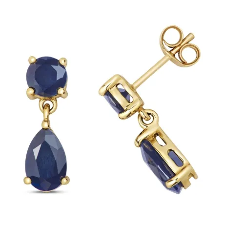 Round & Pear Shape Sapphire Yellow Gold Drop Earrings